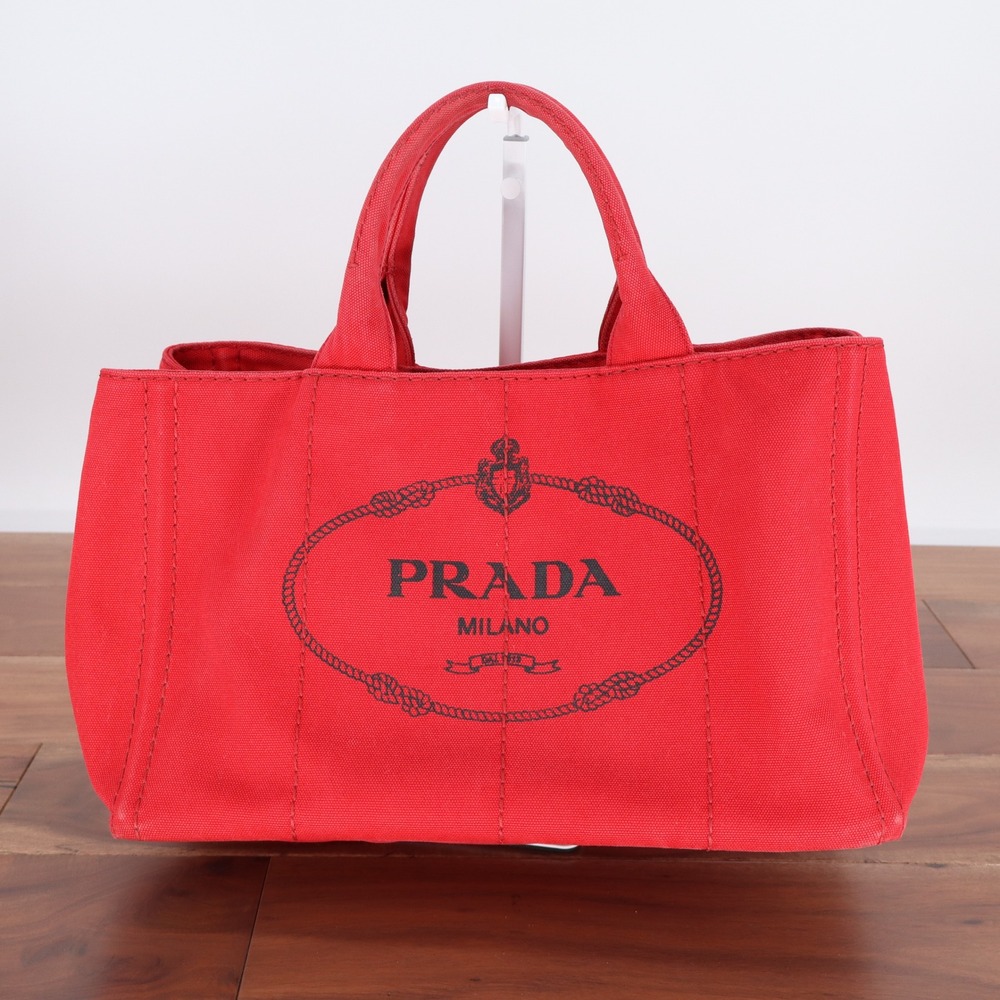 Prada Canapa Tote‎ Bag Red Canvas Logo Handbag Rosso Gold Hardware